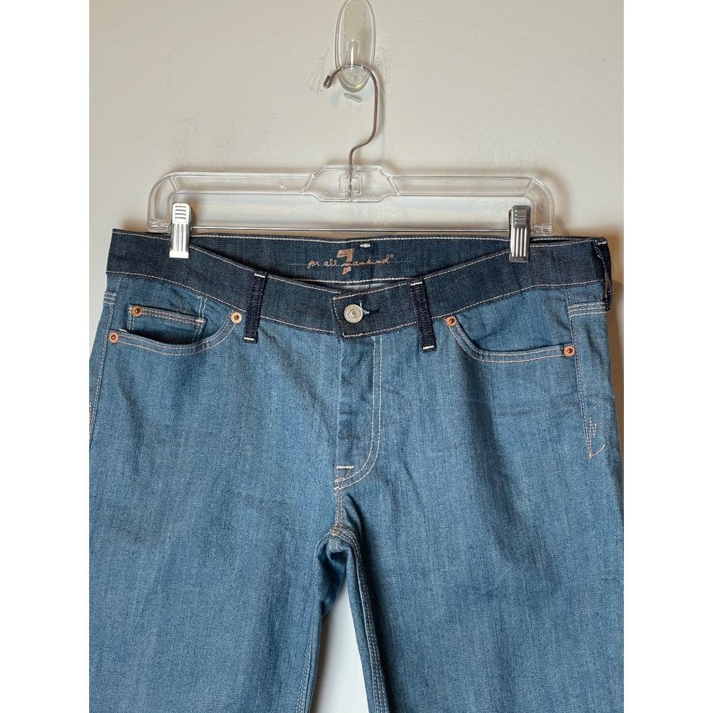 7 For All Mankind Blue Medium Wash Crop Flynt Wide Leg Jeans Size 32 - Picture 3 of 10